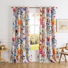 Boho Watercolor Floral Blackout Curtains 84 42"W x 84"L Pack of 2 Watercolour