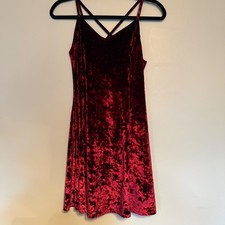 90s Women's Burgundy Crushed Velvet Whimsigoth Fairy Dress Coquette Size L