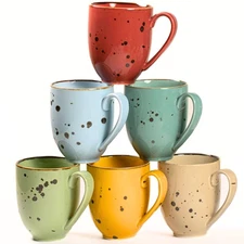 Coffee Mugs Set Of 6, 14 Oz Large Handle Heavy Duty Cups - Microwave Dishwash...