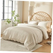 DOZ 100 Long Staple Cotton Duvet Cover Set, Soft Sateen Weave Full/Queen Fog