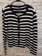 Anrabess Sweater Size Large Button Down Striped Ling Sleeve NWT Pockets