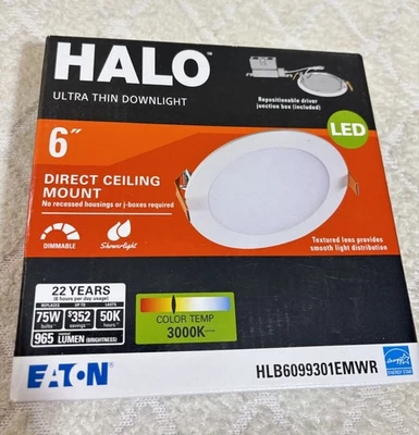 Halo 6-inch Ultra Thin LED Ceiling Light 3000K Wet Rated Dimmable Energy Star - Image 1 of 4