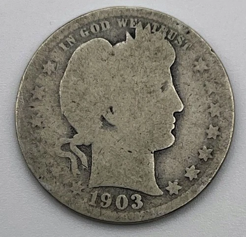 1903 Barber Quarter Philadelphia Mint 90% Silver USA Coin Liberty Head