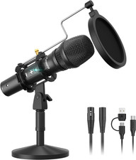 USB XLR Dynamic Podcast Microphone Kit w/ Volume Control Pop Filter HD300T