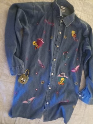 Tweety Bird & Sylvester Warner Bros Button-Down Shirt Medium, Looney Tunes