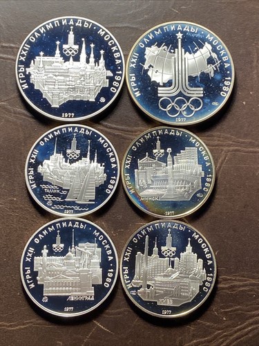 6 x 1977 - Silver - 5 & 10 Roubles USSR CCCP Moscow 1980 Olympic Coins #575