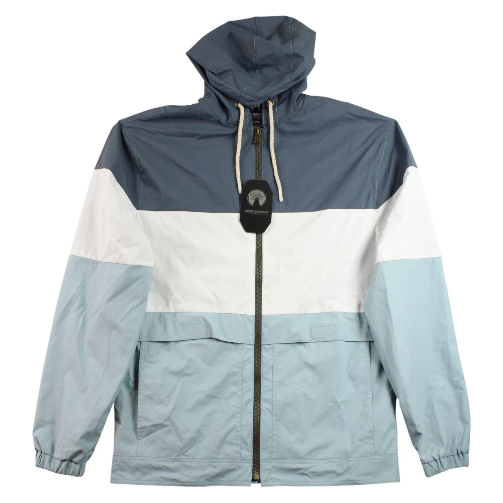Weatherproof Hooded Jacket Mens S Slate White Sky Colorblock Windbreaker $89 NEW