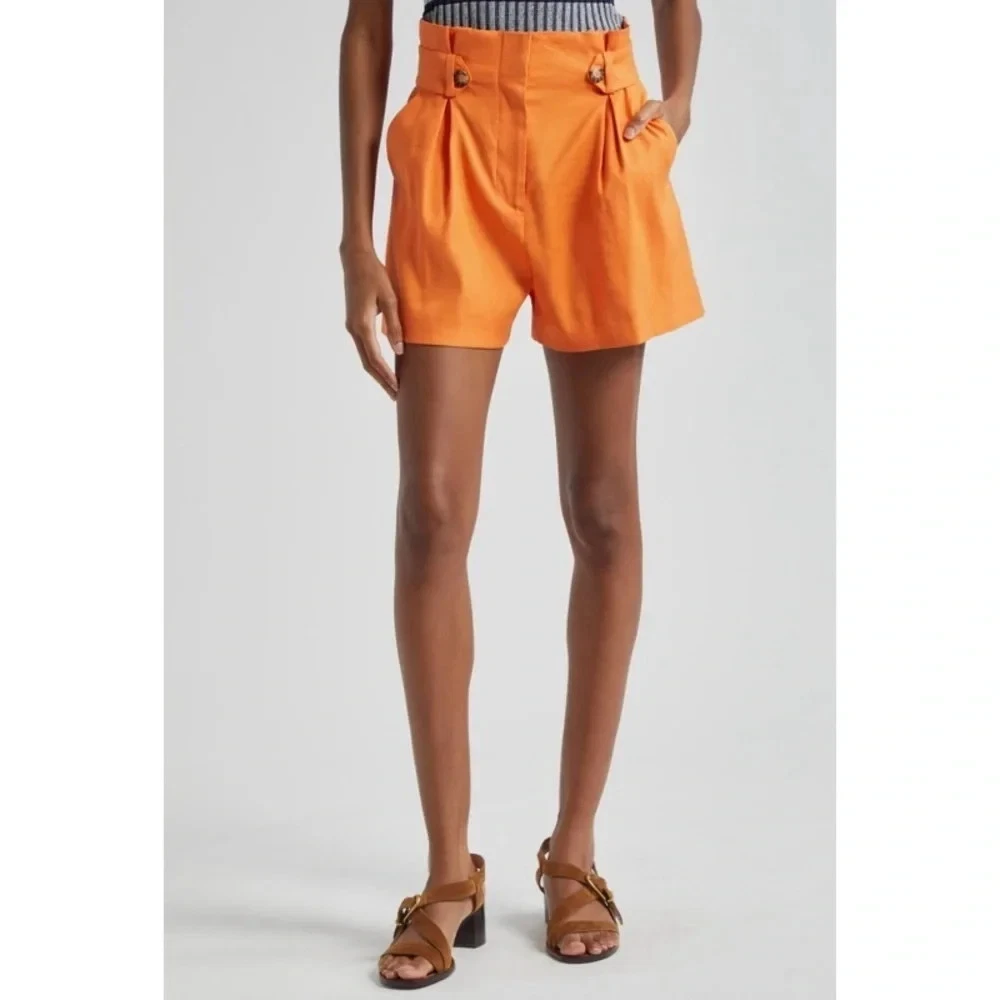 NWT- Veronica Beard 'Franzi' Pleated High-Waist Linen-Blend Shorts, Orange - 2
Opens in a new window