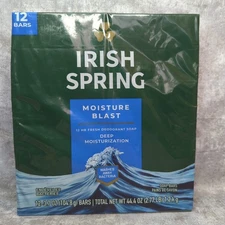 Irish Spring Moisture Blast Deodorant Bar Soap for Men- 12 Pack-  3.7 oz Bars