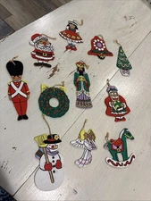 Vintage Lot of 11 Wooden Handmade Holiday Assorted Ornaments Handpainted