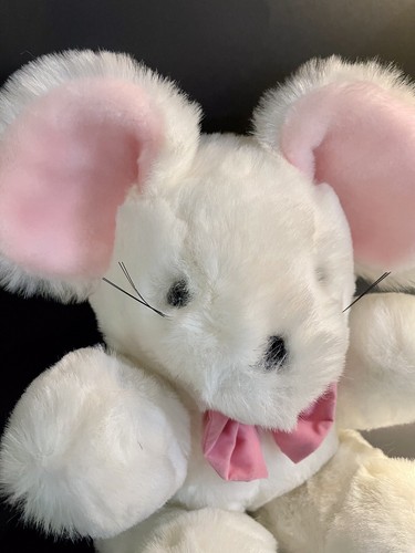 American Wego White And Pink Plush Mouse Pink Bow 14” Stuffed Toy Korea Vintage - Picture 2 of 9