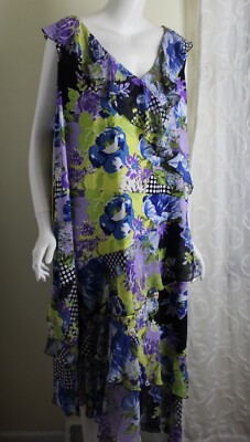 New Susan Graver 3X Liquid Knit Nothing Matches Funky Floral Ruffle Dress Soft