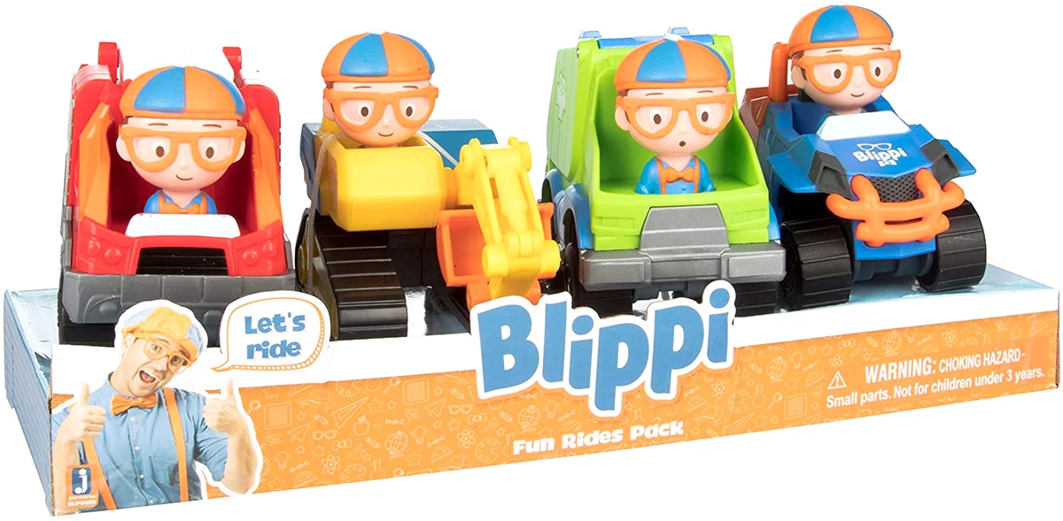 4 Pack Blippi Toy Vehicles Playset 3 Inch Excavator Fire Engine Garbage Truck