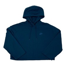 Nike Premium Cropped Sweatshirt Spell Out Swoosh Pullover Hoodie Tonal Blue XL