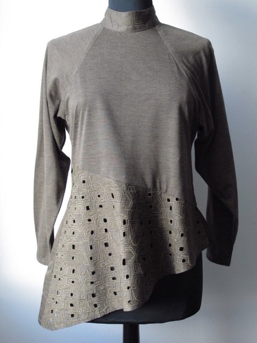 Stylish Xiao Studio Chestnut Brown Asymmetric Embroidered Top, La Garconne, MNZ - Picture 9 of 9