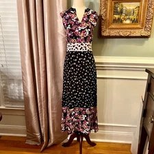 $355 NWT Nicole Miller Collection Floral Silk Blend Midi Dress Size 6
