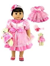Doll Clothes 18" Dress Pink Lace Headband Free 8" Teddy Fits American Girl Dolls