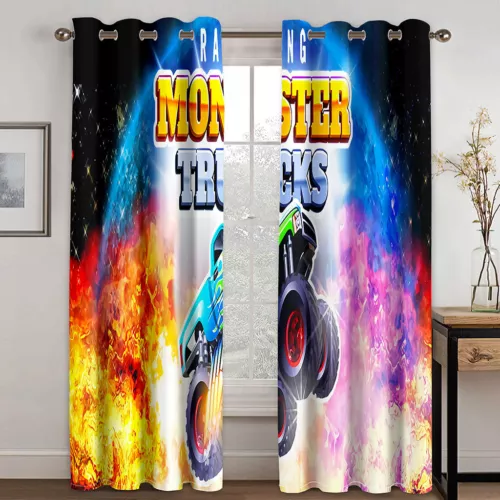 Dormitorio Cortinas Ojales Niños Monster Truck Opacidad Cortina Protección UV - Imagen 5 de 14