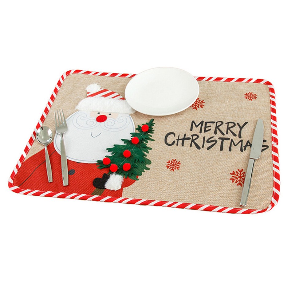 Christmas Placemat Tableware Cartoon Embroidery Pad Heat Insulation