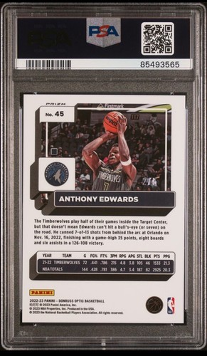 Anthony Edwards PSA 10 2022 Panini Donruss Optic #45 Green /5 - Picture 2 of 2