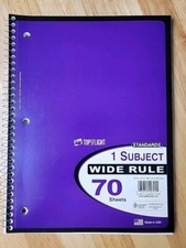 Top Flight 1 Subject Spiral Notebook, 70 Wide Ruled Sheets 10.5  x8  Purple
