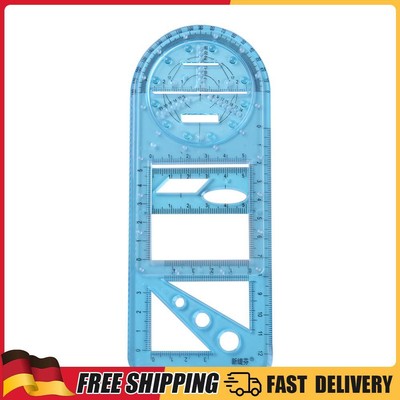 Multifunctional Geometric Ruler Plastic Circle Ellipse Drawing Ruler(Blue)