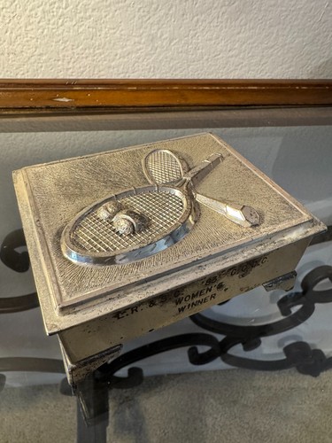 Vintage Made in Japan Tennis Trophy Trinket Box - 1983 Women’s Winner Award,