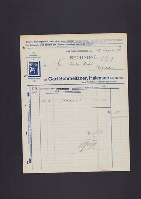 HALENSEE-BERLIN, Rechnung 1913, Carl Schmeitzner Nährsalz-Nährmittel-Fabrik