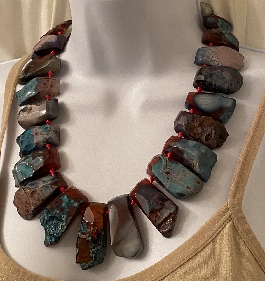 Collar Lucas Lameth LUC CN Firmado Plata Esterlina Ágata Grande Babero Distintivo Foto 3 de 4