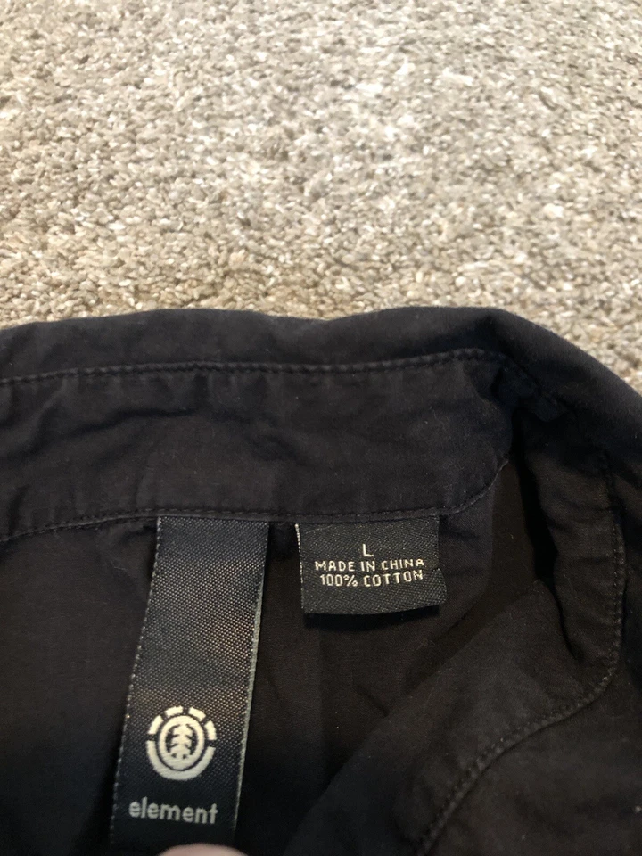 Camisa Element Negra Manga Larga Con Botones Para Hombre Talla Grande Vintage Skater Skater Foto 4 de 4