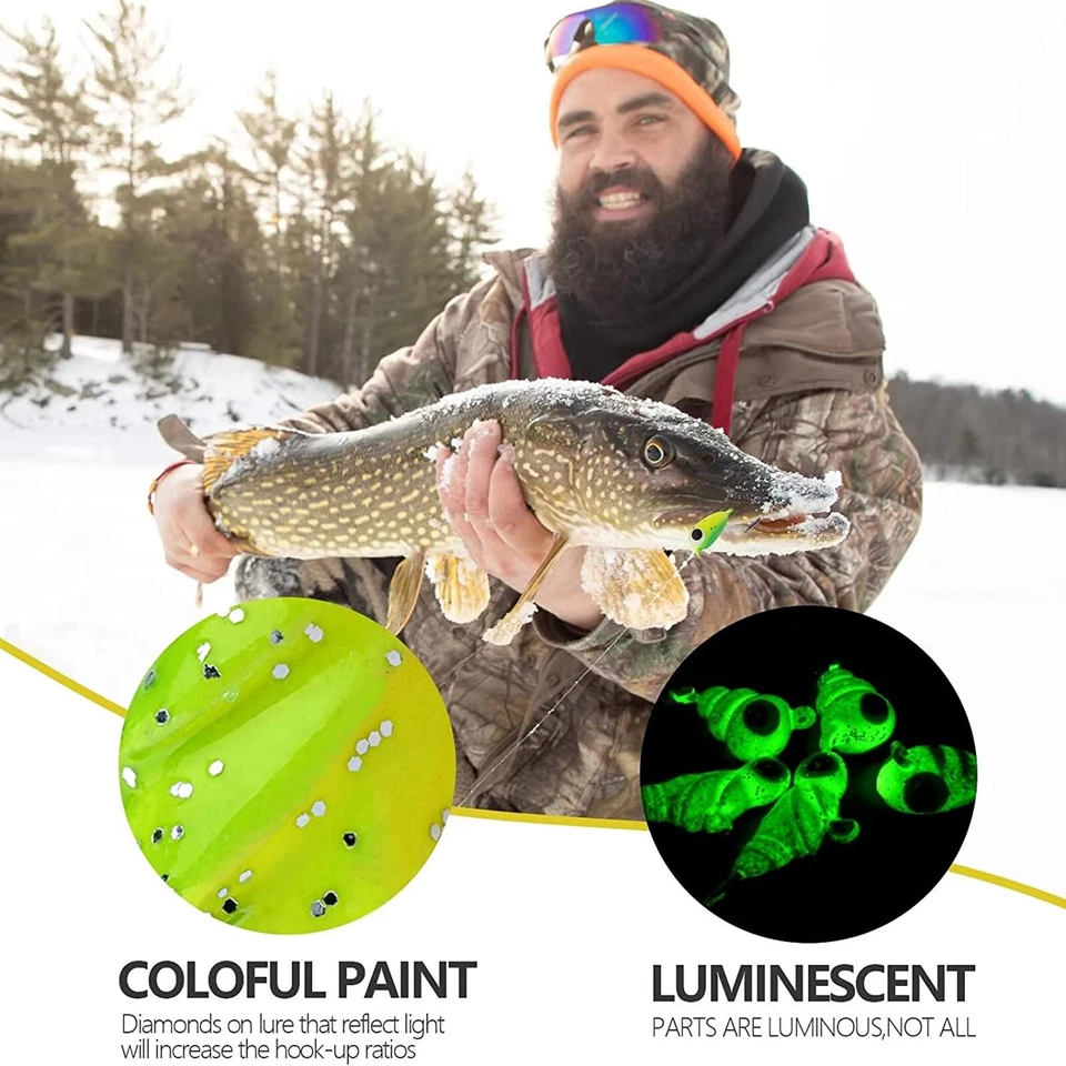 50PC Ice Fishing Jigs Kit Ice Fishing Lures for Walleye Perch Jigs Heads for Ice - Image 4 of 4
