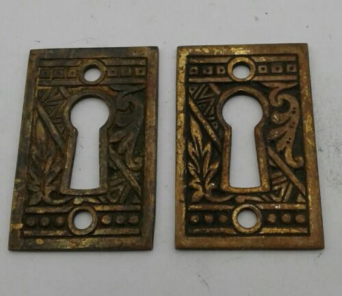 Antique Brass EastLake Design Key Hole Covers Escutcheon Vintage Lot of 2 - Picture 1 of 6