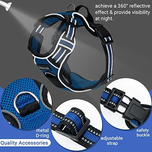 Dog Harness for Medium Large Dogs No Pull S (neck: 12"-19" chest: 14"-25") Blue
