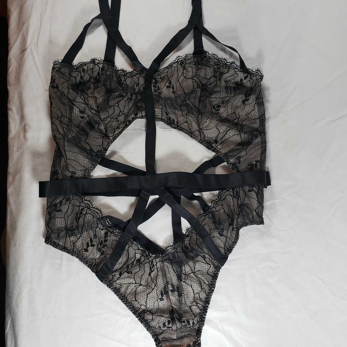 VIctoria's Secret Snake Charmer Bodysuit Teddy XL Black Strappy
