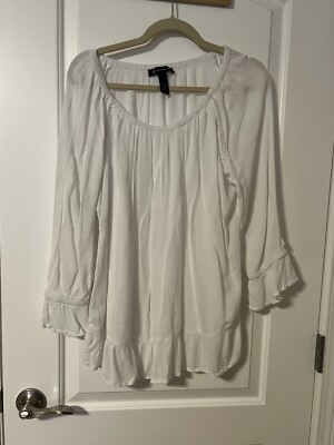 282. INC White Peasant Top With Bell Sleeves and Cutout Detail