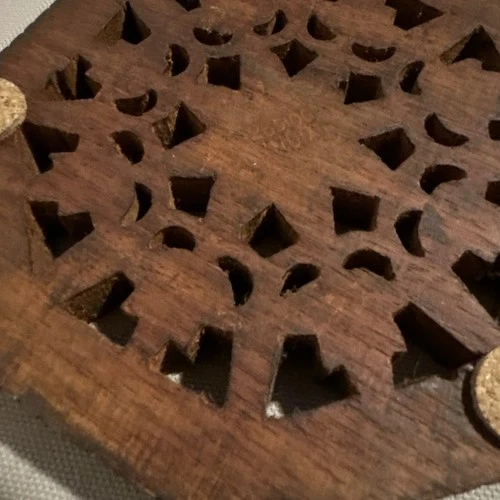 Vintage Octagon-Shape  Carved Wooden Trivet, 5” India image 7