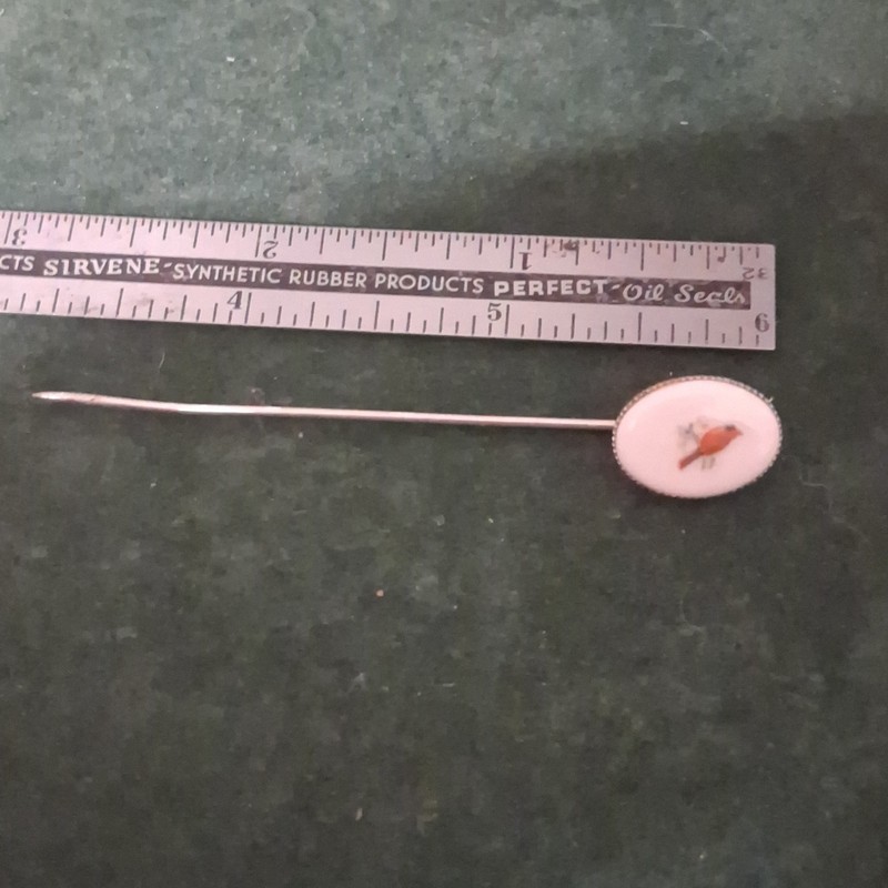 Oval Bird Cameo Hatpin Metal Stick Pin Silver Tone with White Insert