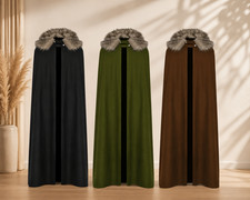 Medieval Viking Fur Collar Cape Gothic Ranger Cloak Celtic Costume Unisex Coat