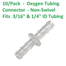 Oxygen Tubing Connector Non-Swivel Barbed ends leak-free connection, 10 Pack