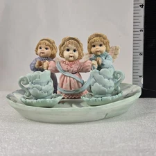 Vintage 1996 Young's Inc Angel Tea Party Figurine Set Pastel Cloud Plate Decor