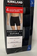 Kirkland Signature Men's 4 Pack Boxer Briefs 2 GRAY/2 BLACK Stretch Cotton LARGE