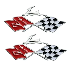 2Pc Chrome Red Cross flag Emblem Quarter Panel Badge For 1961 Impala