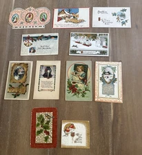 ✨11X ANTIQUE CHRISTMAS GREETING CARDS EMBOSSED METALLIC RELIGIOUS DATED STAMPED✨