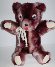 Teddy Bear 17" Maroon Burgundy Tipped Plush Google Eyes Bow Soft Toy Stuffed