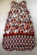 BLL New York Dress Women's L Front Tie Ethnic Print Boho Gypsy Sleeveless Midi