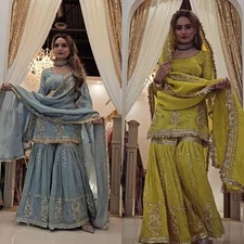 PUNJABI SHARARA PLAZZO KURTI PLAZZO SALWAR KAMEEZ SUIT WOMEN READY MADE DESIGNER