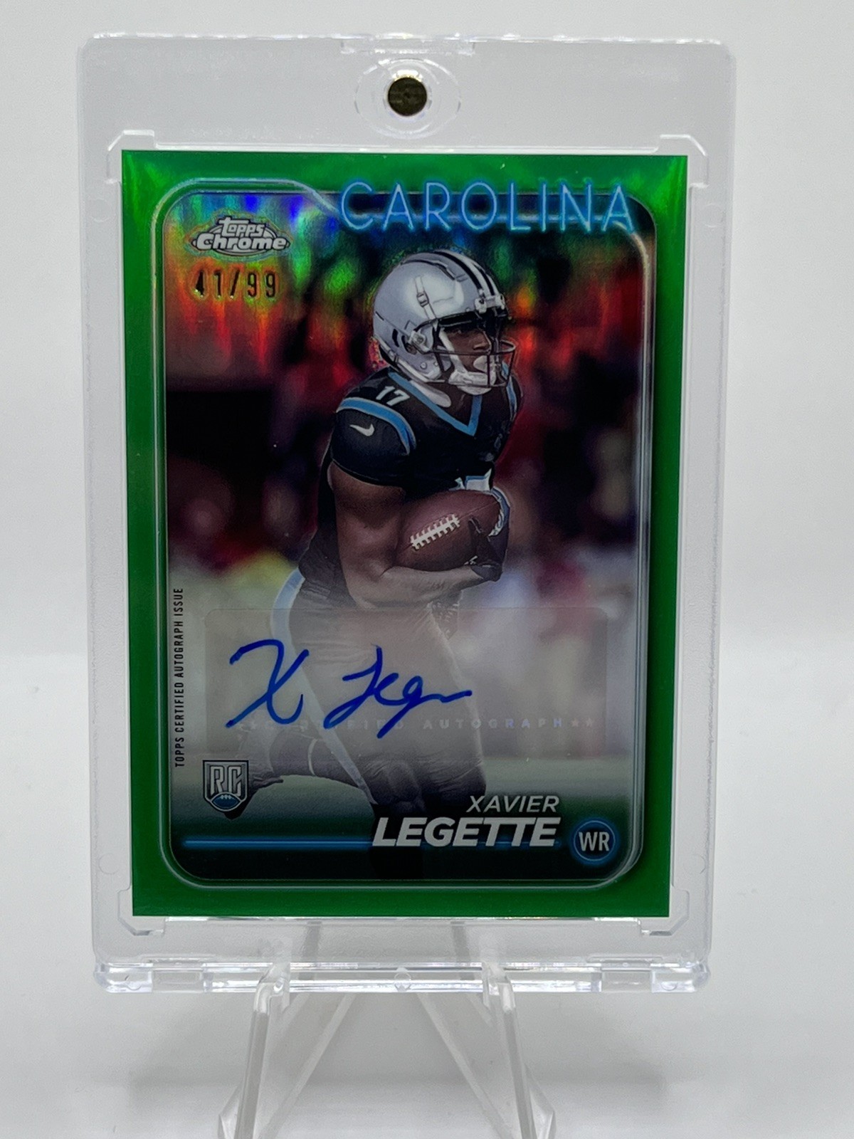 2024 Topps Chrome Football Xavier Legette Green Refractor Auto /99 RC Panthers