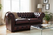 Sofa Couch 2 Seater Chesterfield Oxblood Red In Real Leather Handmade In UK