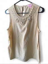 Lily Pulitzer 100% Silk Gold Embellished Tank...