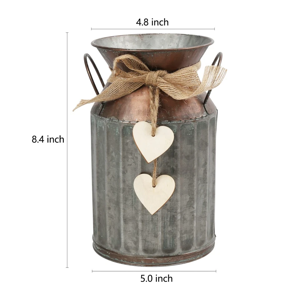 Shabby Chic Classy Designed Brown Milk Can Heart-Shaped Galvanized Finish Met... - Image 2 of 4